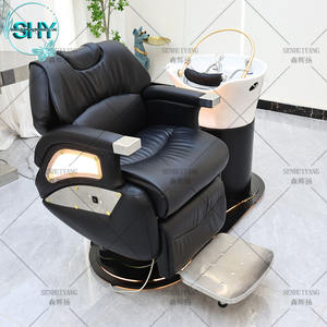 Tazón de champú para peluquería japonés moderno negro, silla de lavado, lavado de cabeza, cama de champú para terapia de agua de Spa con <span class=keywords><strong>Base</strong></span> de luz Led - Product Image 1