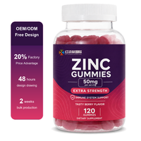 Fabrication sur mesure de suppléments en gommes de zinc à marque privée OEM ODM, soutien du système immunitaire, fabrication sous contrat, 50 mg par portion, 120 gommes