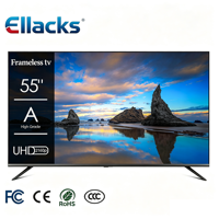 TV Pintar LED UHD 4K 55 Inci Layar Besar Android Tanpa Bingkai Warna Hitam, Penjualan Langsung Pabrik, Laris untuk Hotel & Rumah