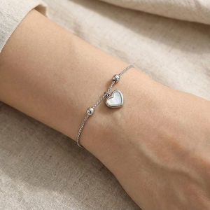 Pulsera de Cuerda Trenzada Delicada Premium con Cuentas, Acero Inoxidable 316L, Adorno de Mano Ajustable con Corazón y Concha - Product Image 6