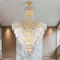 Bâtiment Villa grand milieu du siècle moderne suspension hall d'hôtel escalier de luxe Long K9 lustre en cristal suspension
