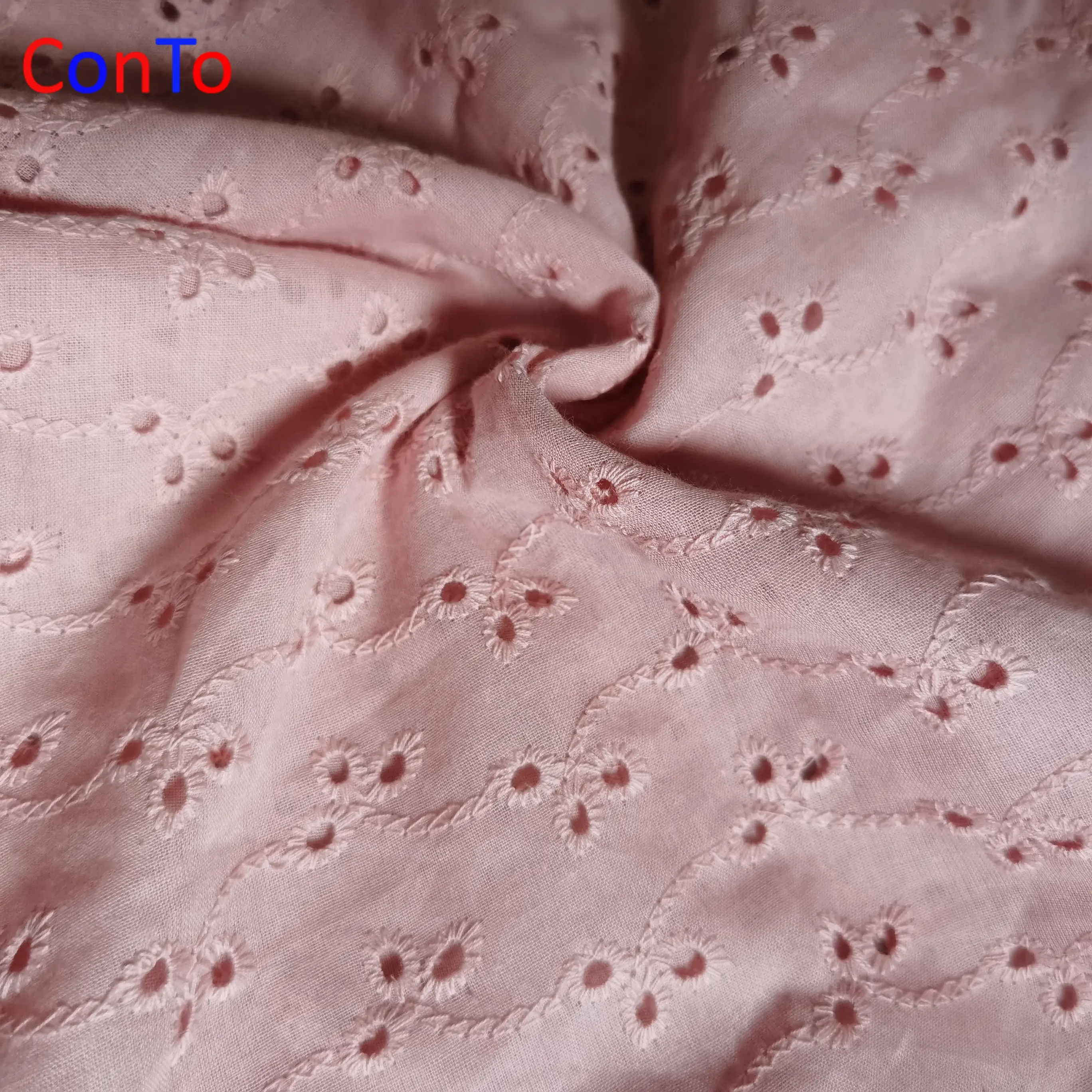 Seis buracos com ponto voil bordado de algodão crochê tecido de renda