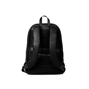 Modern Unisex PU Leather <b>Backpack</b> Solid Black Zipper Closure Front Pocket Adjustable <b>Strap</b> Durable 20-30L Daily Use - Product Image 2