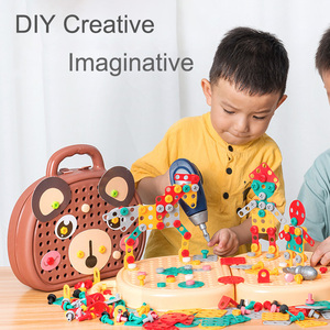 Jeu de tournevis électrique créatif pour enfants, assemblage d'écrous, vis et blocs de puzzle, boîte à outils de créativité 2D/3D avec perceuse - Product Image 2