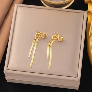 Conjunto de Collar y Pendientes de Acero Inoxidable Chapado en Oro, Impermeable, con Colgante de Lazo y Cadena de Hueso de Serpiente - Product Image 2