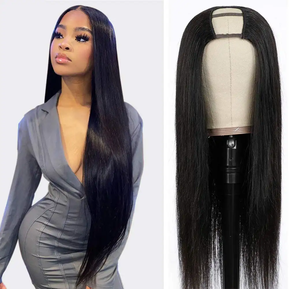 Natural Straight Wave U Part Brazilian 100% Human Hair Wigs For Black Women Wholesale Raw Indian Virgin Wig Hair Extensions