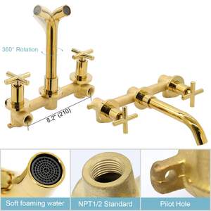 Роскошный современный настенный кран с 2 ручками, латунный Смеситель для ванной, раковины, смеситель с 3 отверстиями, смеситель черного золота для ванной комнаты - Product Image 5