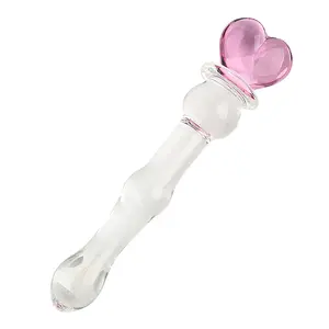 2016 heart handle g-spot wizard glass dildo