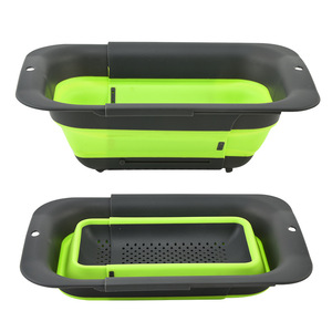 Cesta Plegable para Almacenamiento de Frutas y Verduras, Filtro para Fregadero, Plástico Verde Gris, Utensilio de Cocina Plegable, 2 Piezas - Product Image 2