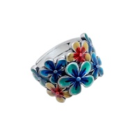 Bague en forme de fleur de brocart, style ethnique rétro, cloisonné, purement artisanale, réglable, style hip-hop
