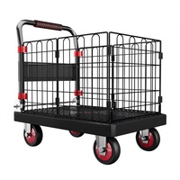 Chariot à plateforme pliable robuste en treillis métallique Xinanda avec clôture amovible, roues silencieuses, pour entrepôt, économie de travail