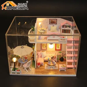 Hongda kit rumah boneka rumah miniatur diy hadiah kerajinan kayu kit diy rumah mini untuk dewasa