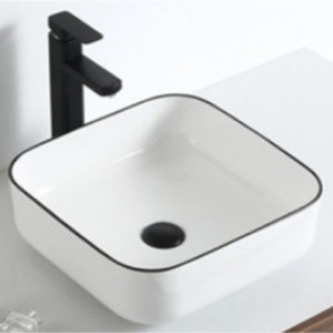Lavabo <span class=keywords><strong>de</strong></span> salle <span class=keywords><strong>de</strong></span> bain simple à bord carré noir, à <span class=keywords><strong>poser</strong></span> sur comptoir, pour hôtel, appartement, dortoir, balcon - Product Image 1