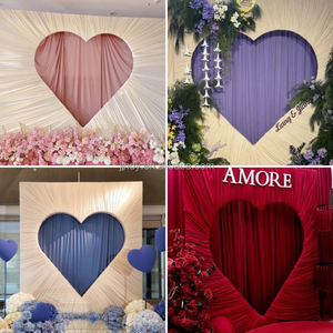 Support de toile de fond pour scène de mariage avec draperies en forme de cœur et housse en tissu tendu pour arche de mariage en forme de cœur - Product Image 6