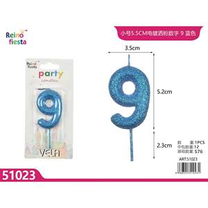 Glitter blu 'felice compleanno' numero 9 candela di cera di soia 55cm decorazioni per feste sfuse per compleanni e occasioni di Pasqua - Product Image 1