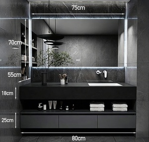 Modern high-end hotel wind rock slab integrated basin intelligent lighting <b>mirror</b> <b>wall</b> mounted bathroom cabinet - Product Image 6