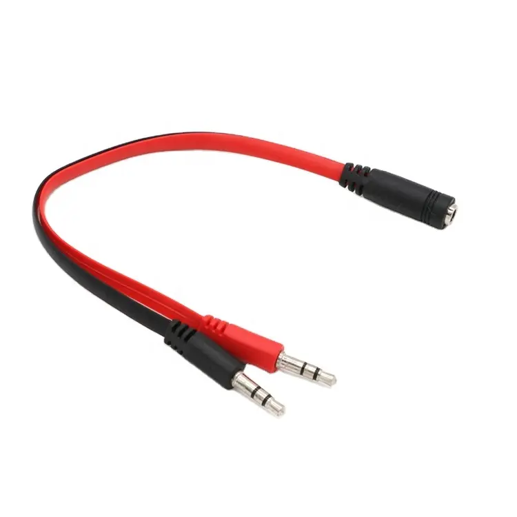 Stereo Audio Cable 0.2 mm silver Plated 2 Male to 1 Female Headphone Earphone Mic Audio Y Splitter flat Cable for PC Laptop