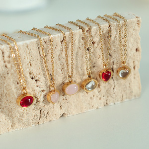 Collar de Ágata en Forma de Corazón, Cadena de Clavícula de Acero Inoxidable, Joyería de Regalo, Diseño Simple y Elegante, Collar con Colgante de Lujo Ligero - Product Image 1