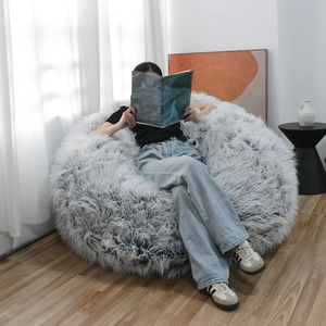 Fauteuil pouf moderne japonais minimaliste rond en daim canapé chaise grand ensemble de lit relaxant paresseux pouf moelleux avec revêtement en tissu - Product Image 3