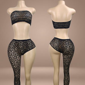 Club Outfits Ballroom Stripper Exotic Dancewear One-Leg Top Two-Piece Suit <b>Fishnet</b> Polyester/Rayon - Product Image 2