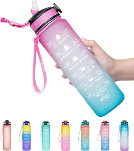 पीसी/tritan BPA मुक्त 32oz 1L पर्यावरण के अनुकूल बड़े फिटनेस जिम खेल प्रेरक पानी की बोतल के साथ समय मार्कर