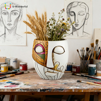 Vase en résine abstraite en forme de visage, pot de fleurs tête humaine Picasso, vase d'art peint à la main, décoration de bureau, ornement de table, cadeau