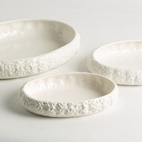 Assiette ovale en céramique faite à la main, texture gravier, porcelaine blanc cassé, plat de service pour restaurants et hôtels