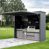 VANRIOS Ensemble de Cuisine Extérieure Moderne en Aluminium pour Hôtel, Grill Commercial, BBQ, Armoire Étanche, pour Terrasse et Camping, avec Abri et Lumières LED