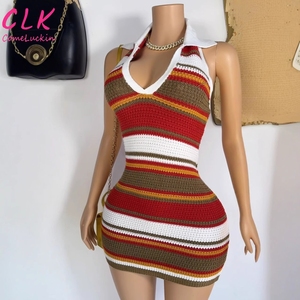 Nuovo <span class=keywords><strong>vestito</strong></span> estivo lavorato <span class=keywords><strong>a</strong></span> <span class=keywords><strong>maglia</strong></span> arcobaleno da donna abiti aderenti Patchwork <span class=keywords><strong>a</strong></span> <span class=keywords><strong>righe</strong></span> all'americana da donna - Product Image 5