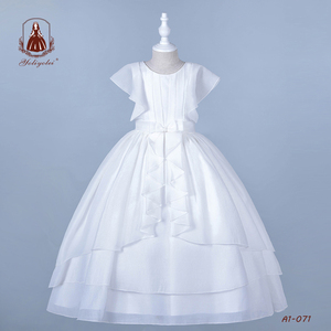 Abito da principessa abbigliamento per bambini festa di nozze manica corta pizzo <span class=keywords><strong>bianco</strong></span> lungo Fluffy Girl Toddler Princess Dress per bambine - Product Image 3