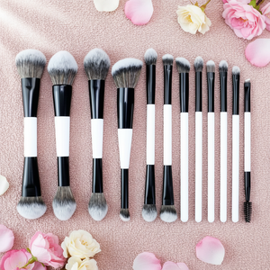 Juego de 12 Brochas de Maquillaje de Doble Punta, Color Negro y Blanco, para Sombras de Ojos, Rubor y Base, con Logotipo Personalizado, Herramientas Cosméticas - Product Image 1