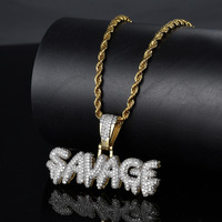 Collier Pendentif Lettre Sauvage en Strass Doré pour Hommes et Femmes, Bijoux Hip Hop Bling Bling Streetwear