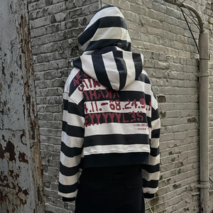 Manufacturer Custom Heavyweight Cotton French Terry Oversized Streetwear Stripe Double <strong>Hood</strong> <strong>Zip</strong> up Hoodies for Men - Product Image 3