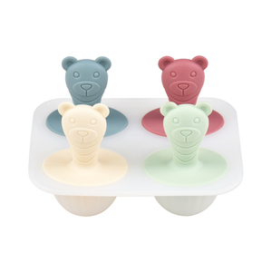 Moule à sucettes réutilisable pour enfants, 4 compartiments, en silicone, avec poignée en forme d'ours, sans BPA, pour purée de fruits congelés, pour collation quotidienne des nourrissons - Product Image 6