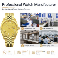 Montre de couple en quartz dorée, cadran simple à aiguilles, en acier inoxydable, montre tendance pour les amoureux, vente en gros, marque privée