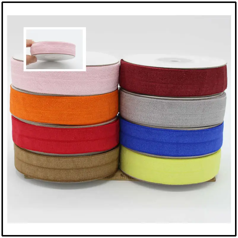 Stock 2cm plaine solide coloré brillant pli sur ruban élastique bande élastique pour cheveux cravate accessoires