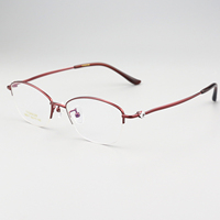 Kacamata baca wanita, Fashion wanita Titanium optik S6017 Model setengah bingkai emas berlian bertatahkan merah Oval langsung pabrik penjualan untuk membaca