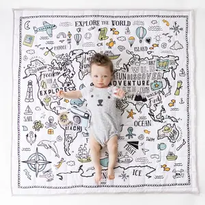 Foldable Newborn Nursery Room Decor World Explorer Floor Crawling Playmat Baby Play Mat Cotton Rug Quilted For Infant Baby