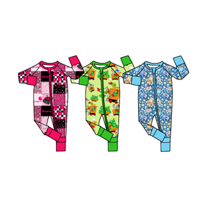 カラフルなカスタムプリントクールチェック三日月ジッピージャンパースーツパジャマ新生児スリーパー赤ちゃんストライドジッパーロンパー - Product Image 4