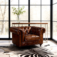 Canapé Chesterfield en Cuir Vieilli de Qualité Supérieure, Fauteuil Chesterfield en Cuir Véritable à Bras Roulés avec Clous, Siège Individuel