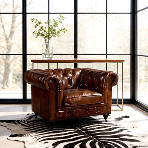 Poltrona Chesterfield in Vera <span class=keywords><strong>Pelle</strong></span> di Alta Qualità, Stile Rustico, con Braccioli Arrotolati <span class=keywords><strong>e</strong></span> Borchie - Product Image 4