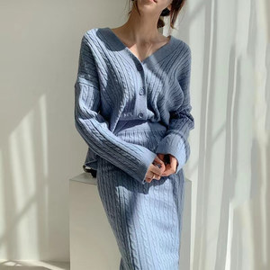 Gran oferta, moda coreana, ropa de invierno, suéter, traje, faldas largas torcidas, conjunto de suéter informal para mujer, conjuntos de dos piezas - Product Image 2
