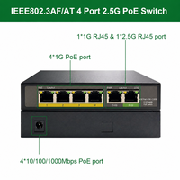 Switch Jaringan 4-Port 10/100/1000Mbps PoE Unmanaged dengan Uplink 1G +2.5G, Dukungan IEEE 802.3af/at VLAN, Kapasitas 1.6GB untuk CCTV