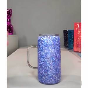 snow globe tumbler 16oz 20oz with handle snowglobe tumbler clear pre drilled DIY with <b>glitter</b> and custom stickers - Product Image 4
