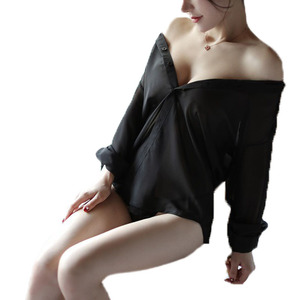 Ensemble de nuit en <span class=keywords><strong>mousseline</strong></span> blanche purement esthétique, style boyfriend en nylon transparent, grande taille, nuisette séduisante pour femme, été - Product Image 3