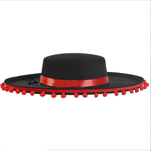 Elegant Festive Canvas Sombrero Party <strong>Hat</strong> Unisex Adults Summer Casual Cross-Border Celebrations Halloween <strong>Red</strong> Ribbon <strong>Top</strong> <strong>Hats</strong> - Product Image 4