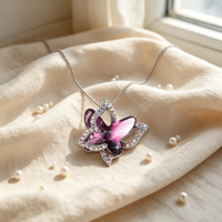 Collares con colgante de mariposa de cristal multicolor con piedra de nacimiento, con diamantes de imitación brillantes, dijes de animales huecos, joyería delicada y elegante