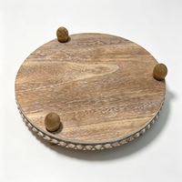 Plateau de service rond en bois avec perles, plateau décoratif rustique en bois pour table basse, centre de table, ottoman, plateaux circulaires style ferme