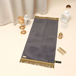 Dark Grey Adult Prayer Mat Large Size Soft Short <b>Fur</b> Foam Cushion <b>Faux</b> Leather 115x65cm Non Slip Gold Machine Made Washable - Product Image 4