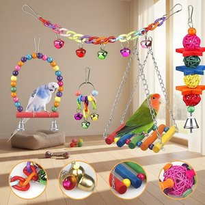 Hot Sale Luxury Eco-Friendly 9 Pack Bird Swing Natural Wood Cotton Rope Stand Hanging Perch <strong>Parrot</strong> Chewing <strong>Toys</strong> Bite-Resistant - Product Image 2